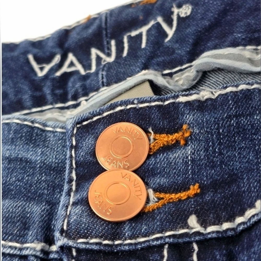 Vanity Uplift Orange Stitch Flare Blue Jeans 33x33 Mid-rise Women's NWT - Picture 6 of 15